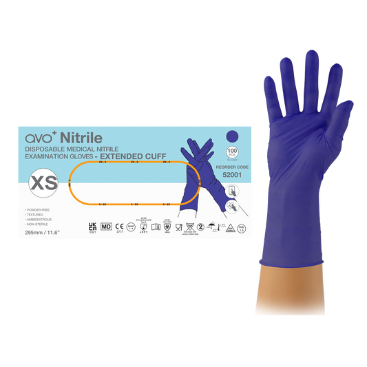 AVO+ Einnota Langir Nítríl Hanskar 30cm (8.0gr)