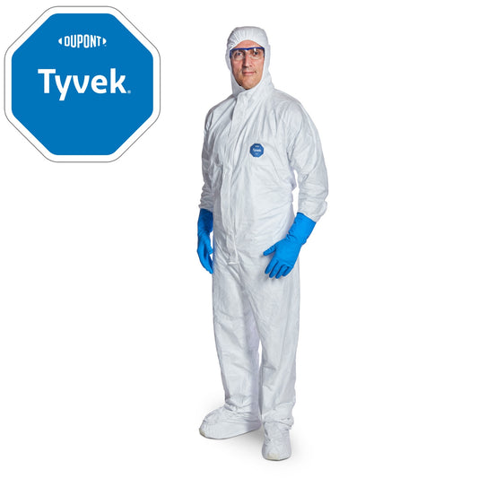 Tyvek® 500 Labo – Hlífðargalli með hettu og innbyggðum skóhlífum