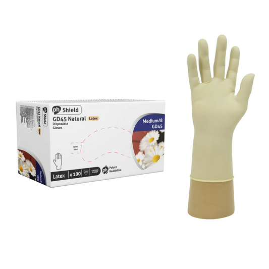 PH Shield Einnota Latex Hanskar GD45 - 6.2g - x100 - hvítir