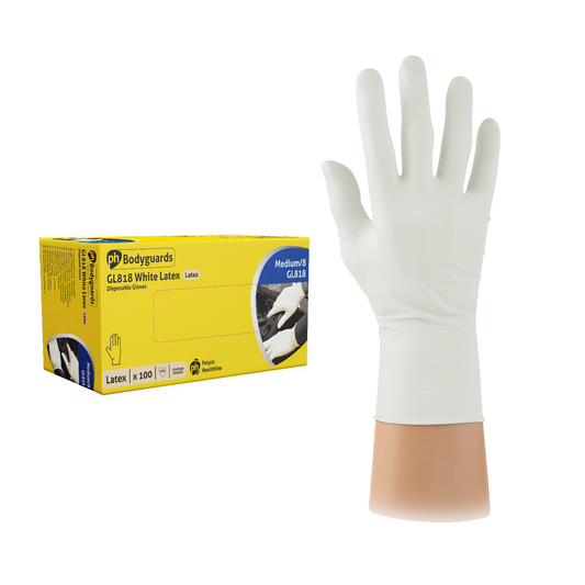 PH GL818 Einnota Latex Hanskar – Púðraðir – 4.5g – 100 stk – Hvítir