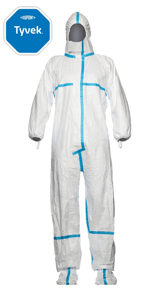 Tyvek® 600 Plus – Hlífðargalli með hettu, innbyggðum sokkum og skóhlífum