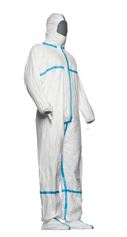 Tyvek® 600 Plus – Hlífðargalli með hettu, innbyggðum sokkum og skóhlífum