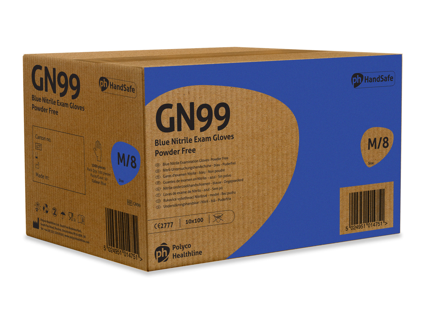 ph HandSafe Einnota Nítril Hanskar, GN99 9N 5.0g - x100 - Bláir